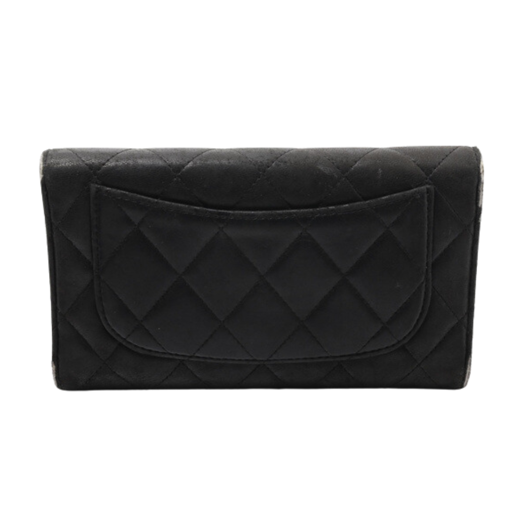 Black Matelasse Tri-Fold Long Wallet