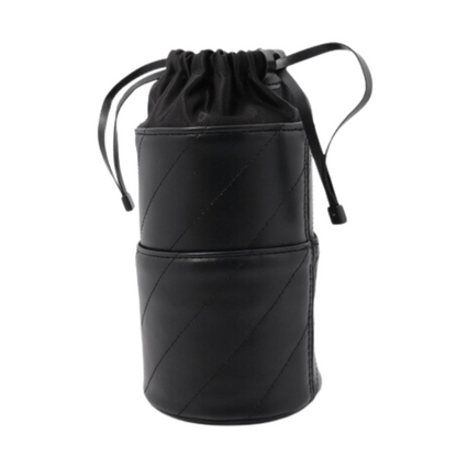 Black Leather Drawstring Bag