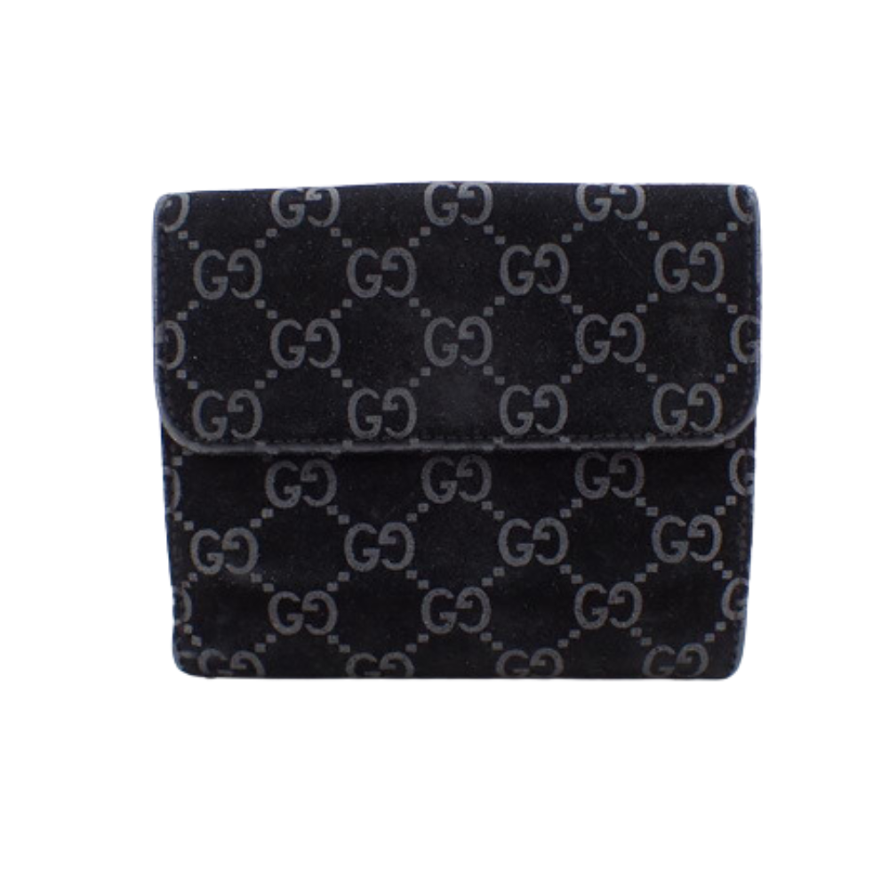 Black GG Pattern Suede Compact Wallet