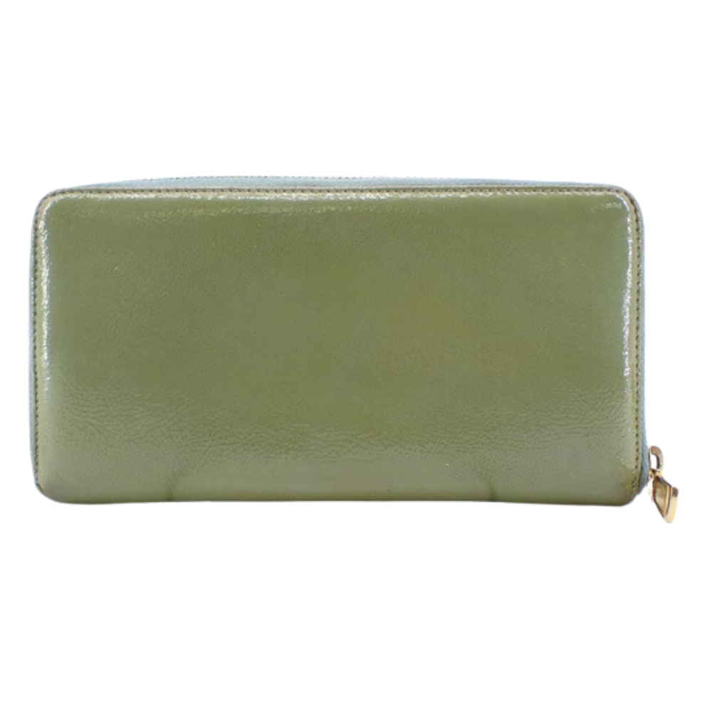 Green Leather Zippy Long Wallet