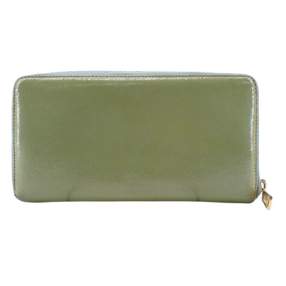 Green Leather Zippy Long Wallet