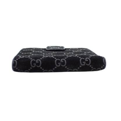 Black GG Pattern Suede Compact Wallet