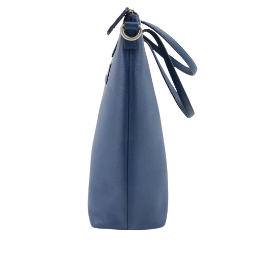 Blue Leather Tote Bag