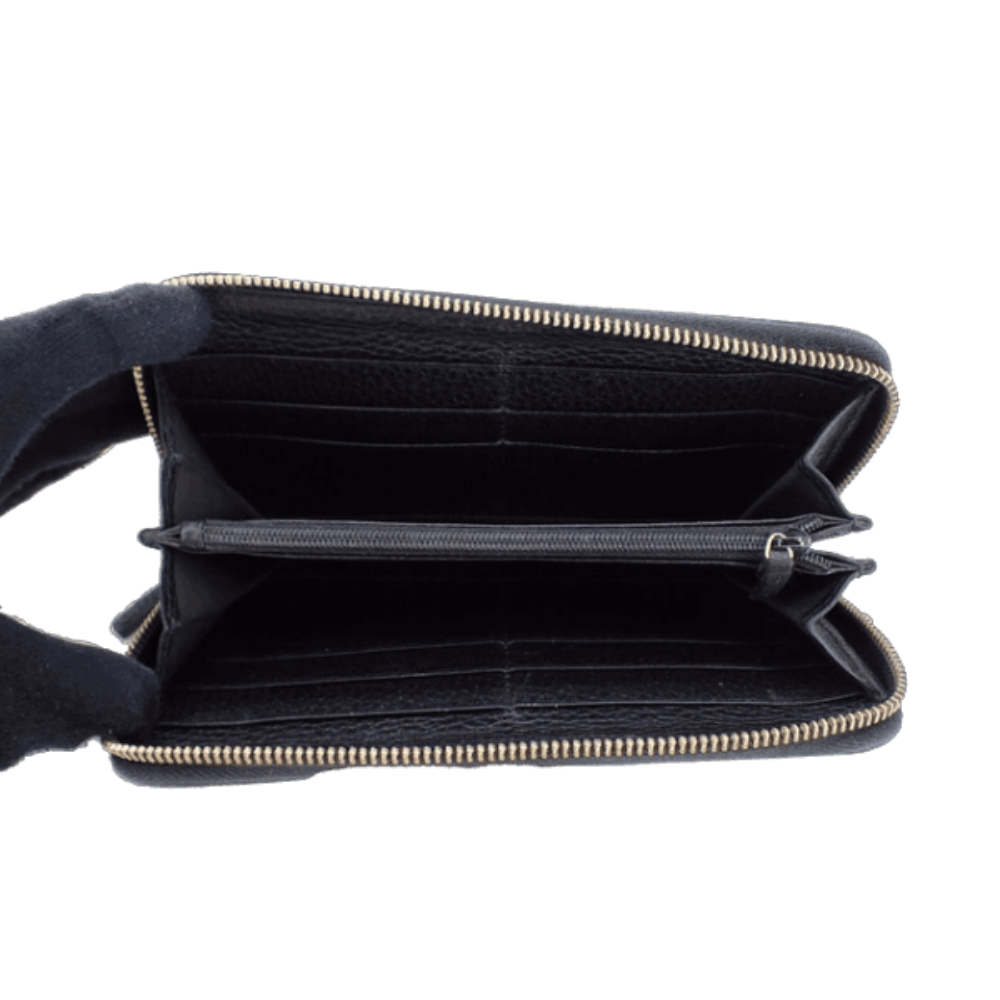 Black Leather Zippy Long Wallet