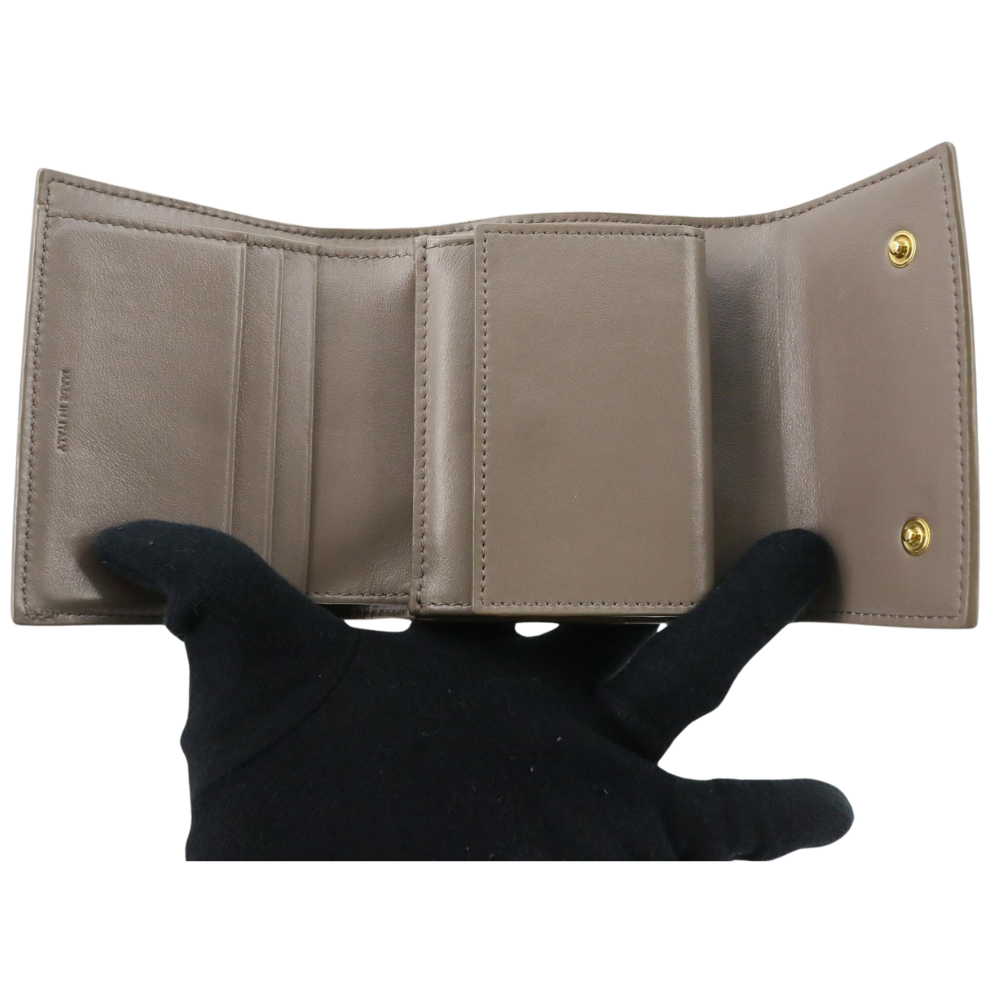 Beige Leather Trifold Wallet