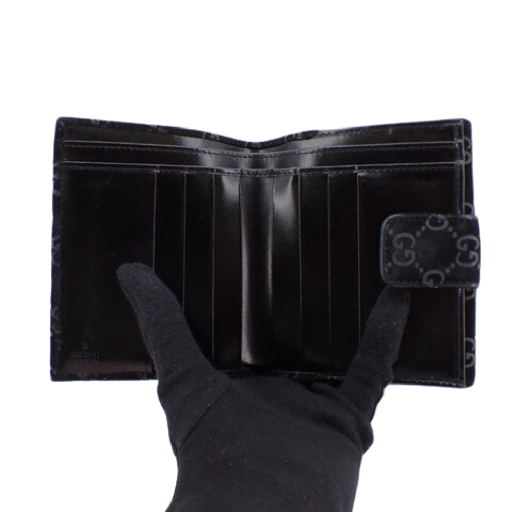 Black GG Pattern Suede Compact Wallet