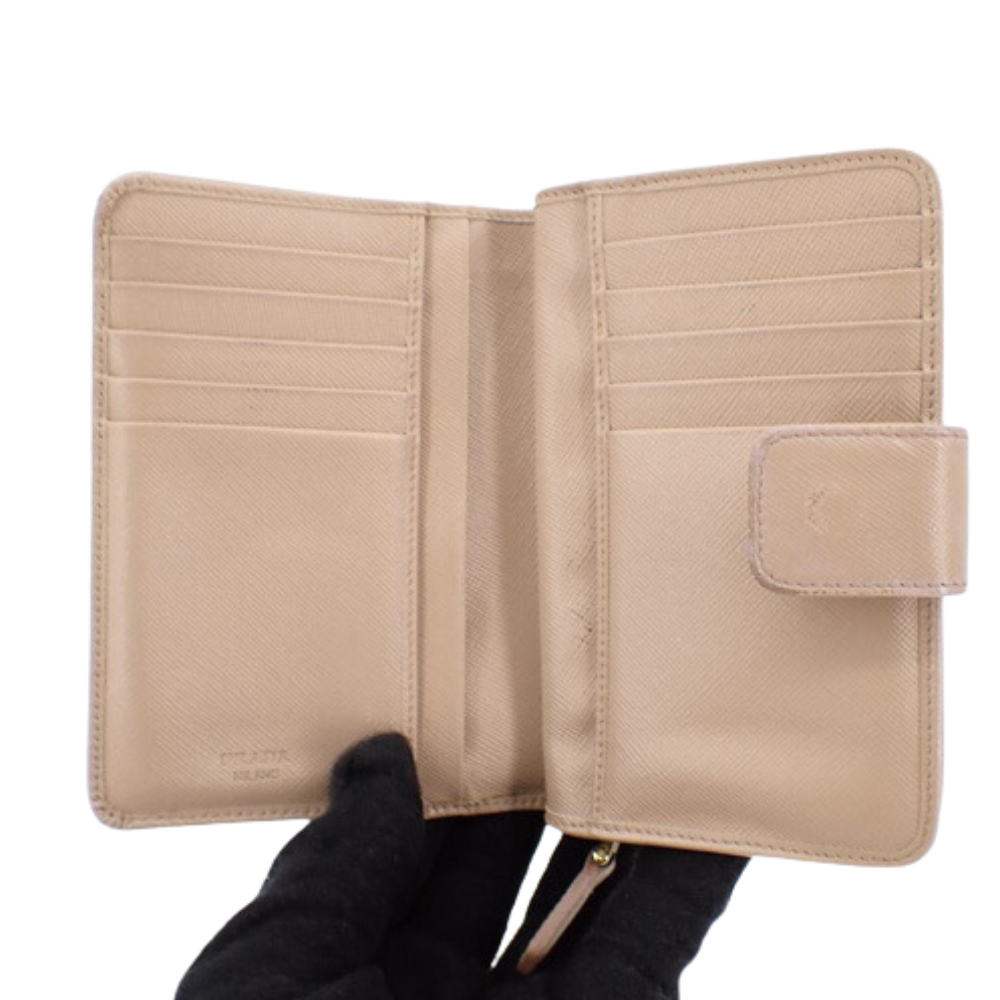 Beige Saffiano Bi-fold Wallet