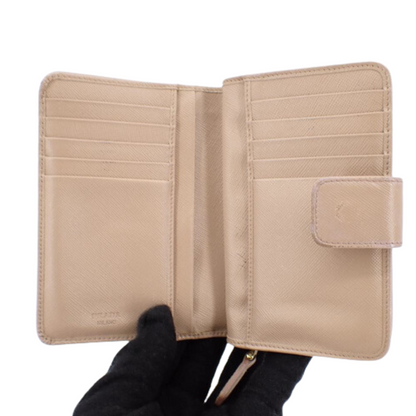 Beige Saffiano Bi-fold Wallet