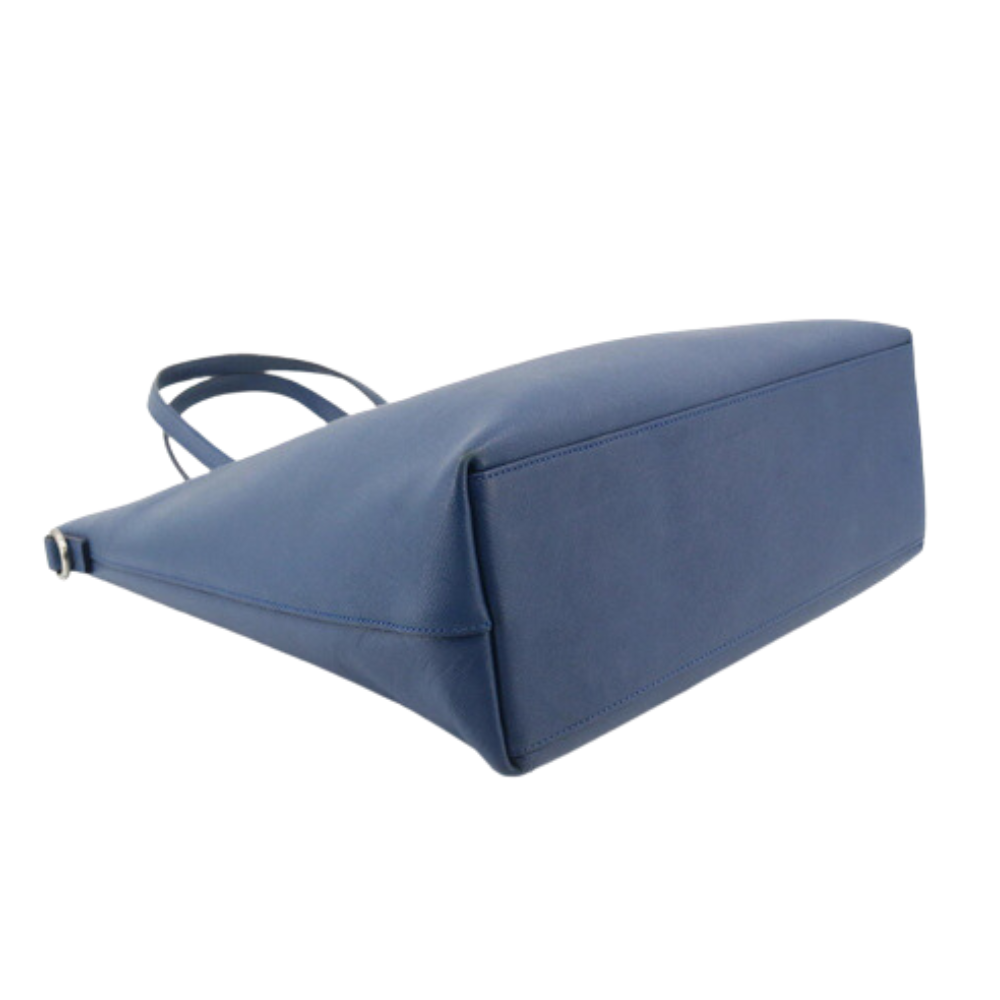 Blue Leather Tote Bag