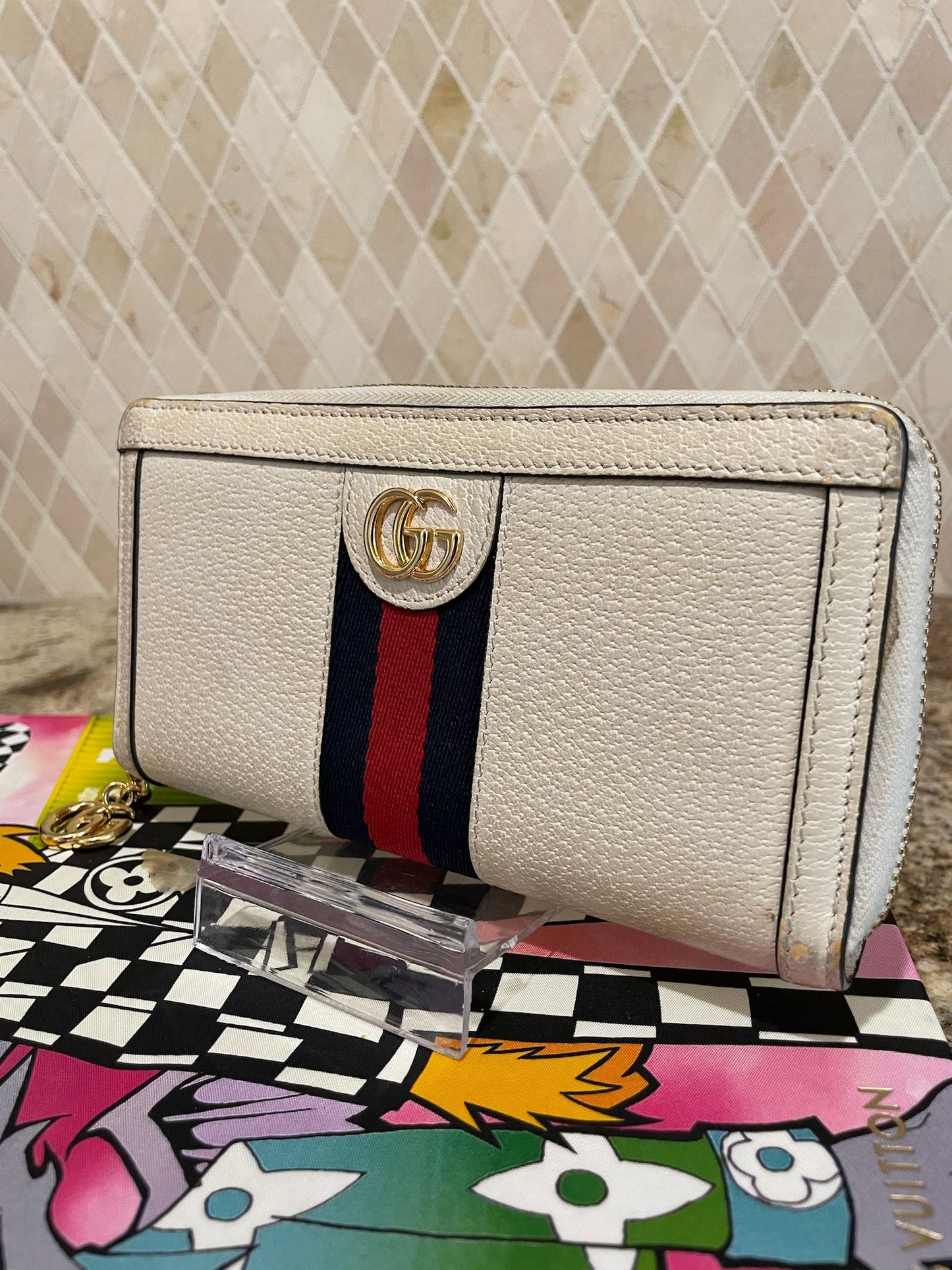 Gucci White Ophedia Zippy Wallet