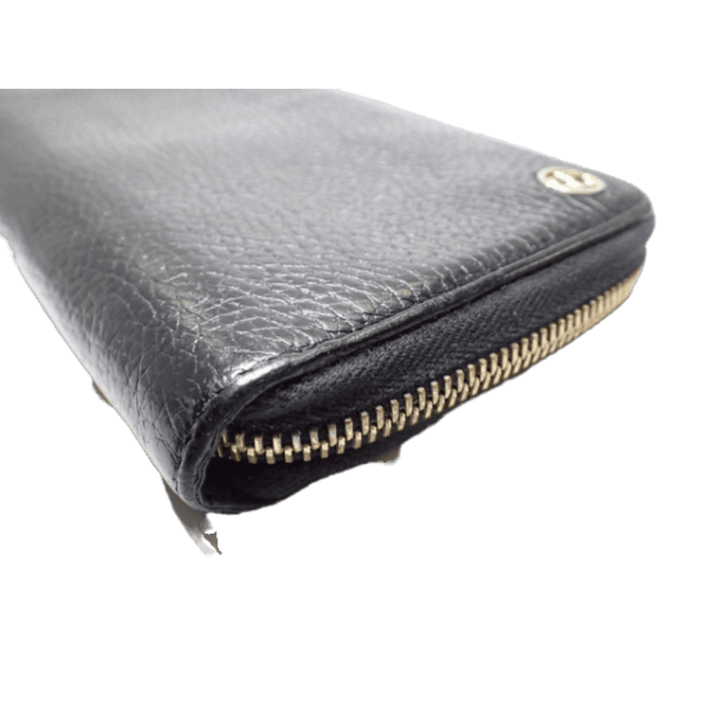 Black Leather Zippy Long Wallet