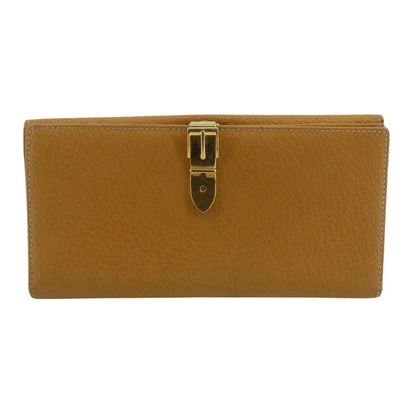 Brown Leather  Bi-fold Long Wallet