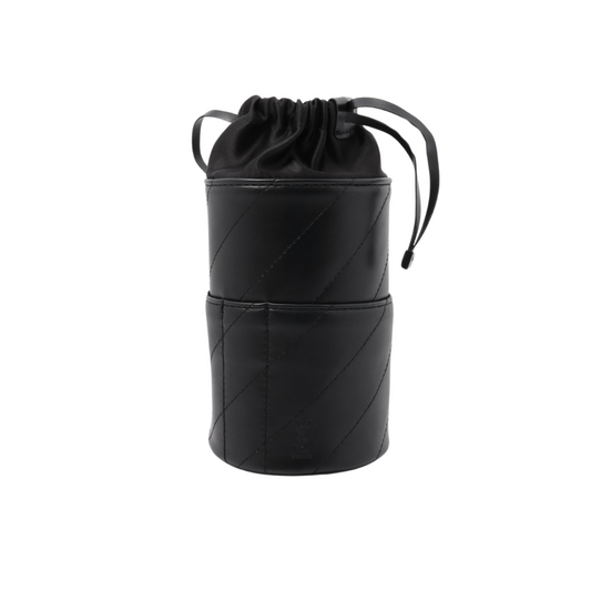 Black Leather Drawstring Bag