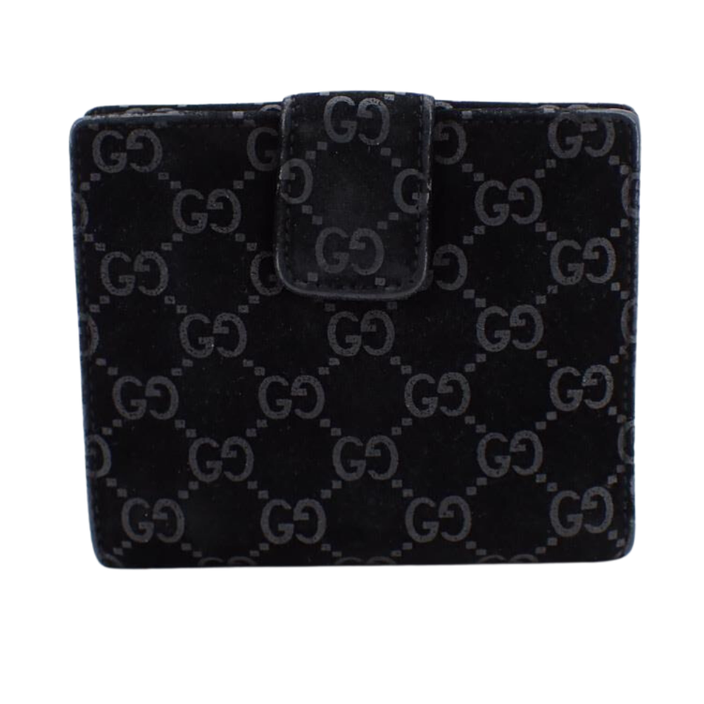 Black GG Pattern Suede Compact Wallet