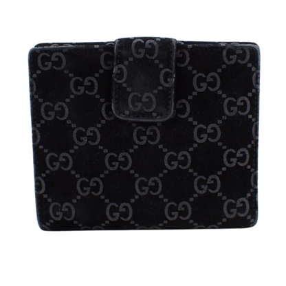 Black GG Pattern Suede Compact Wallet