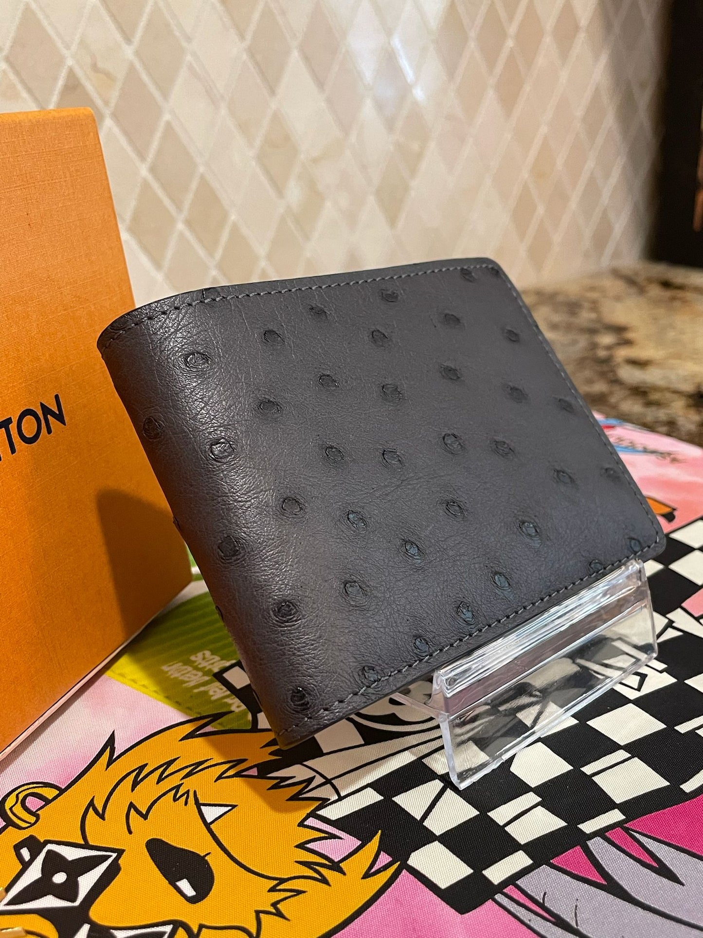 Louis Vuitton Black Ostritch Bi-Fold