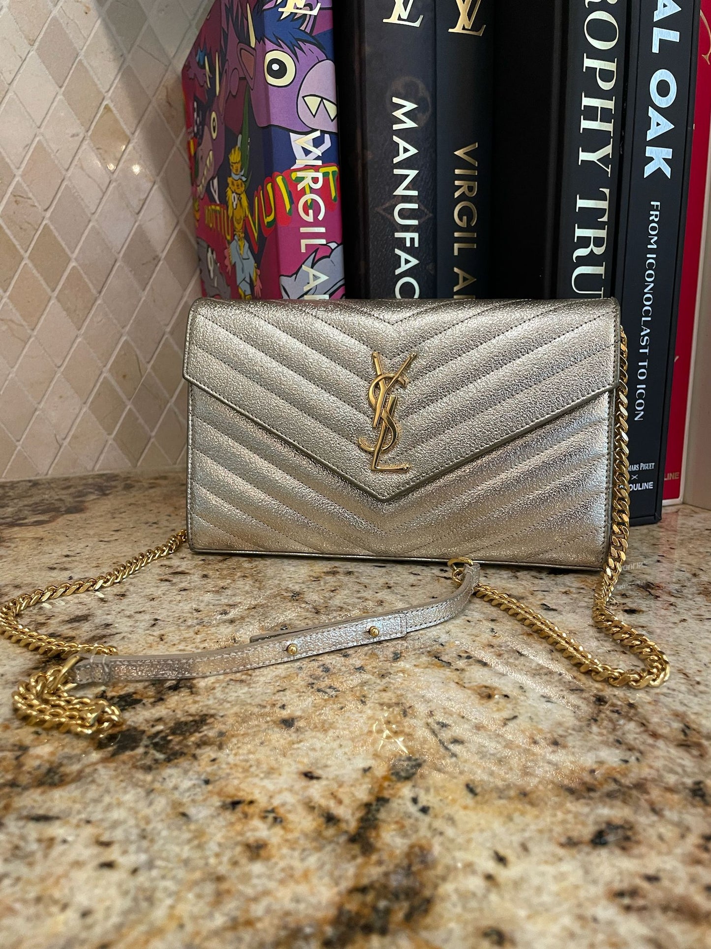 YSL Silver Shoulder Bag with Chain