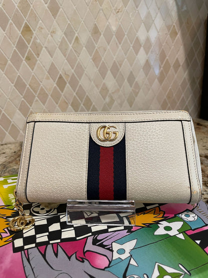 Gucci White Ophedia Zippy Wallet