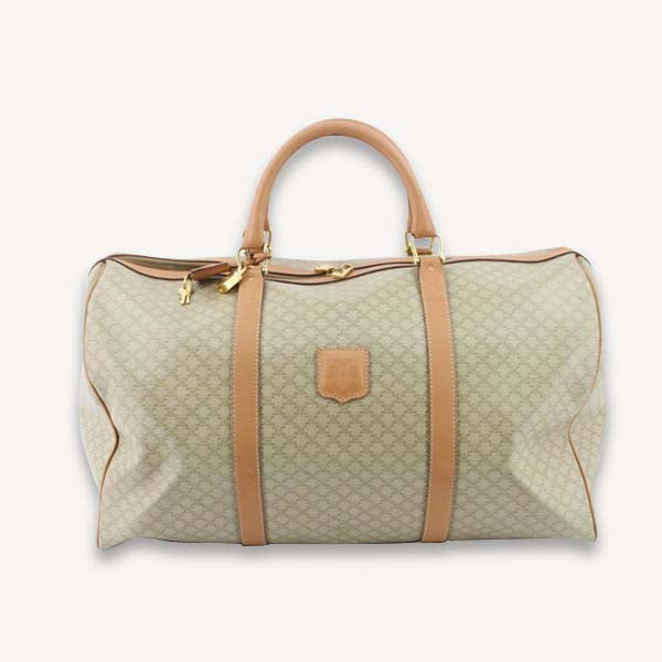 Celine Vintage Beige Macadam Canvas Duffel Duffle Boston Bag