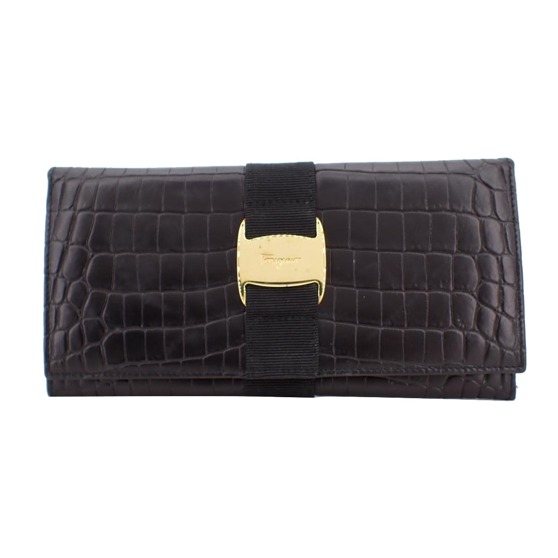 Black Croc Leather Long Wallet