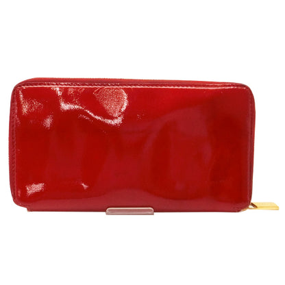 Red Leather Zippy Long Wallet