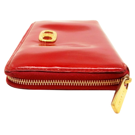 Red Leather Zippy Long Wallet