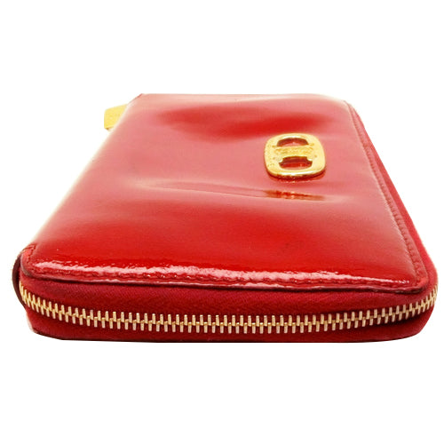 Red Leather Zippy Long Wallet