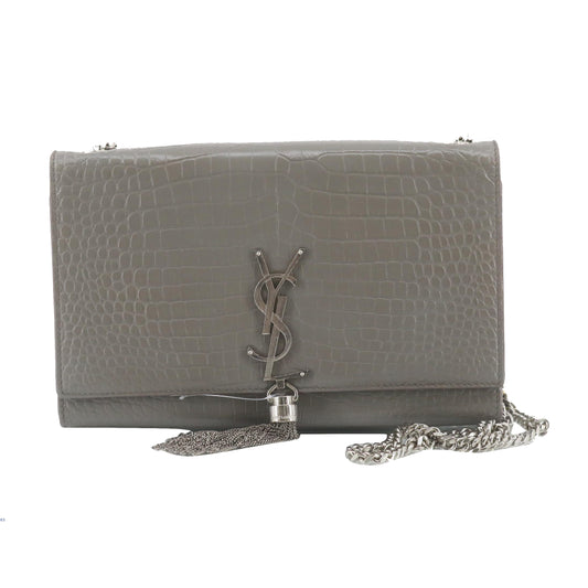 Grey Croc Leather Shoulder Bag