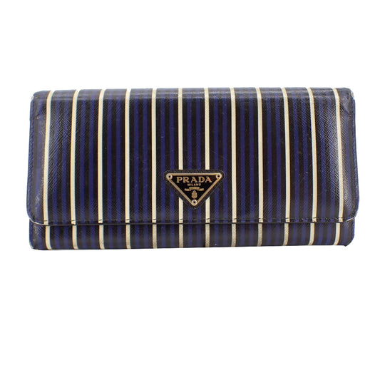 Leather Striped Long Wallet