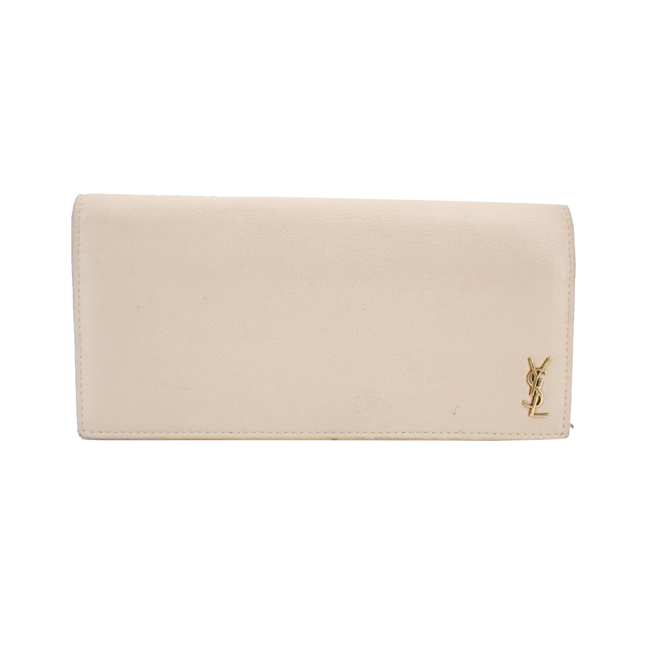 Creme Leather Long Wallet