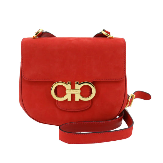 Red Gancini Mini Suede Shoulder Bag