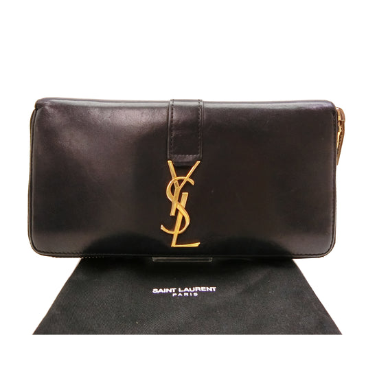 Black Leather Zippy Long Wallet