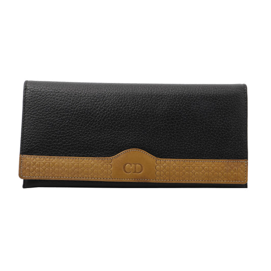 Black x beige Leather Long Wallet