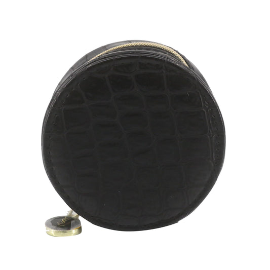 Black Croc Leather Cosmetic Pouch