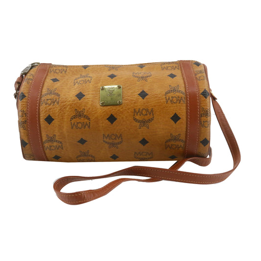 Brown Visetos Drum-Shaped Shoulder Bag