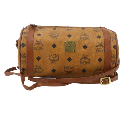 Brown Visetos Drum-Shaped Shoulder Bag