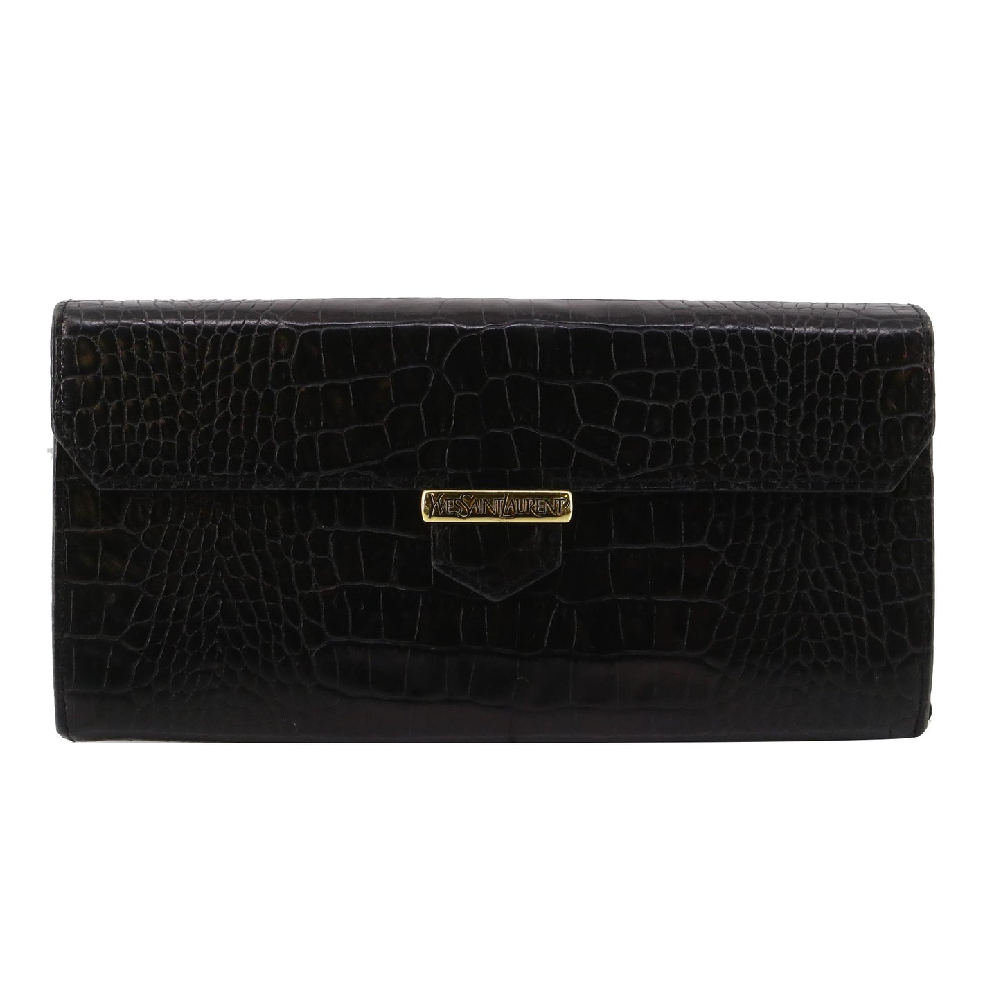 Black Croc Leather Long Wallet