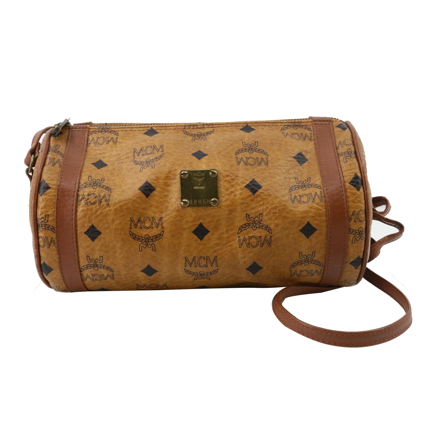 Brown Visetos Drum-Shaped Shoulder Bag