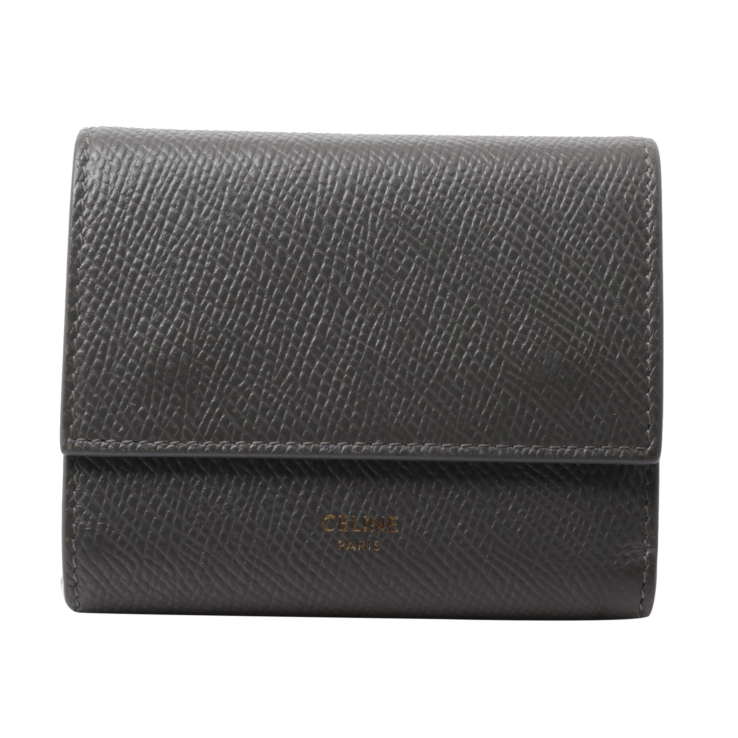 Gray Leather Tri-Fold Compact Wallet