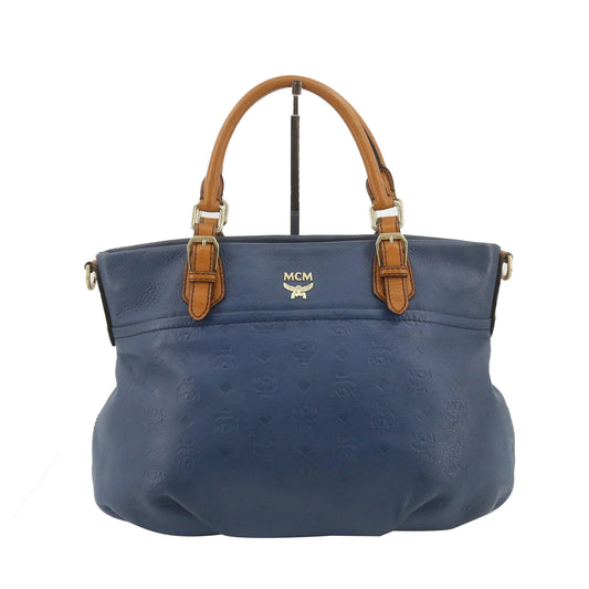 Blue Leather Tote Bag