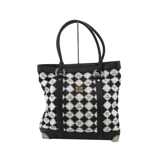 White/Black Leather Tote Bag