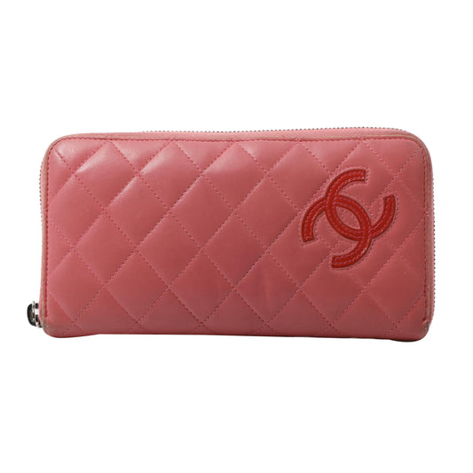 Pink Lambskin Zippy Long Wallet