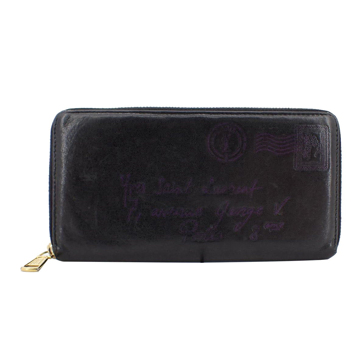 Black Leather Zippy Long Wallet