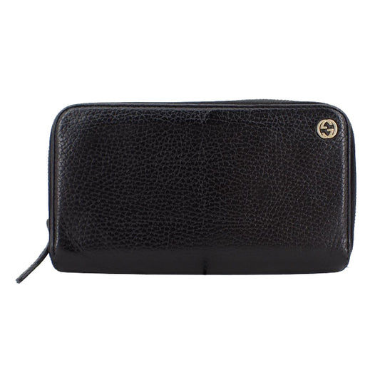 Black Leather Zippy Long Wallet