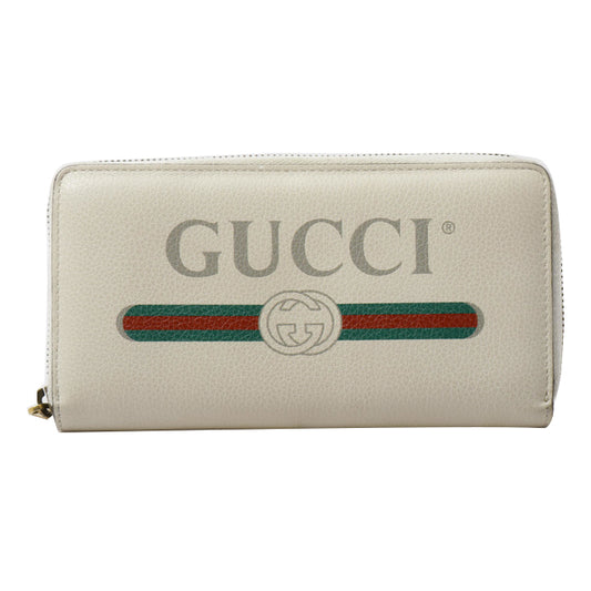 White Gucci Logo Zippy Long Wallet