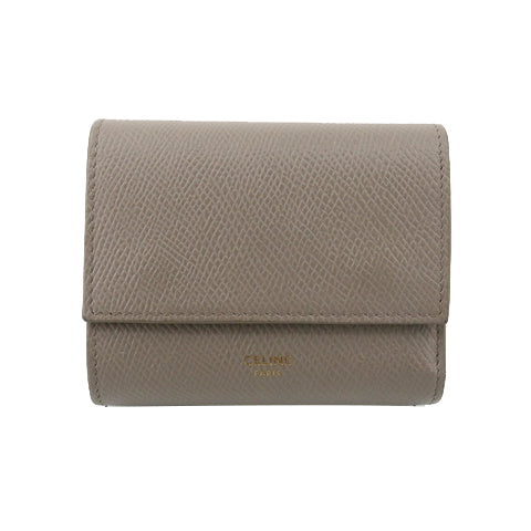 Beige Leather Trifold Wallet