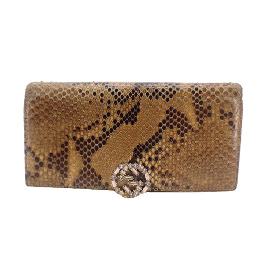 Brown Python Leather Long Wallet