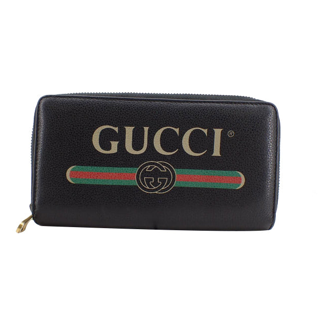 Black Gucci Logo Zippy Long Wallet