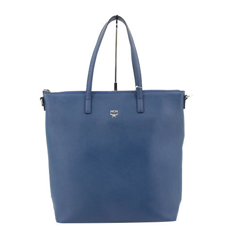 Blue Leather Tote Bag