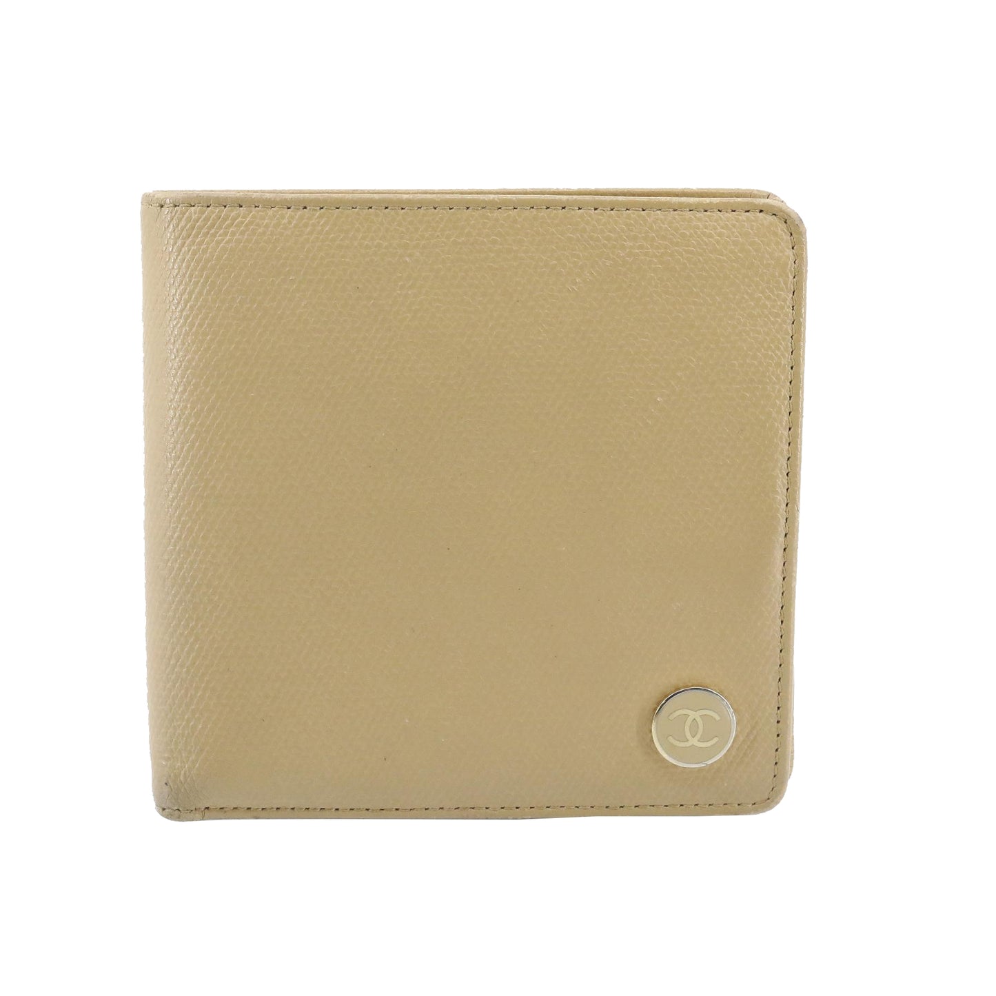 Beige Leather Bi-Fold Wallet